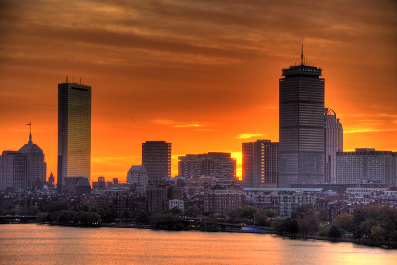 Boston skyline at sunset